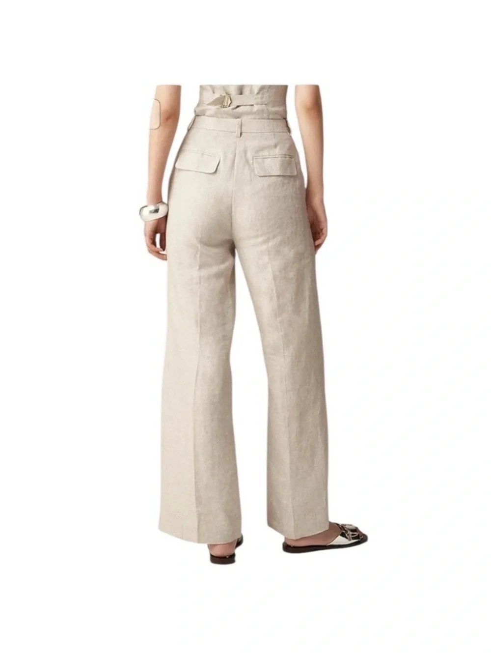 J.Crew Essential 100% Linen Wide Leg Pants Size 0 Beige High Rise Minimalist